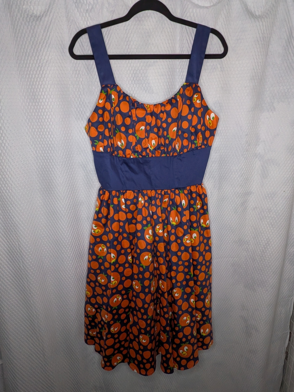 Disney Parks Orange Bird Polka Dot Sun Dress Navy Blue Women Large NWT Retro